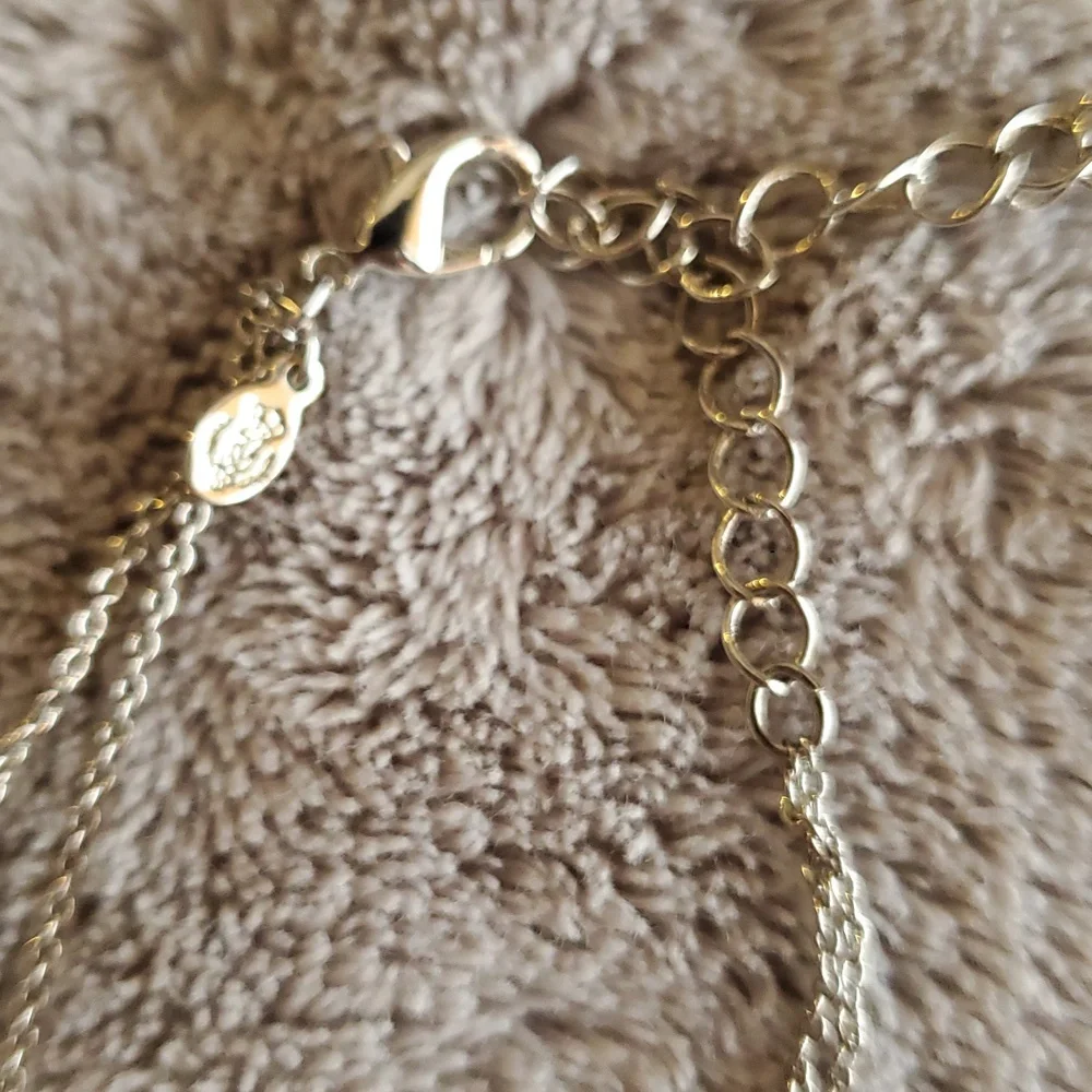 Silver Necklace Two Chained with Rhinestones - Picture 2 of 4